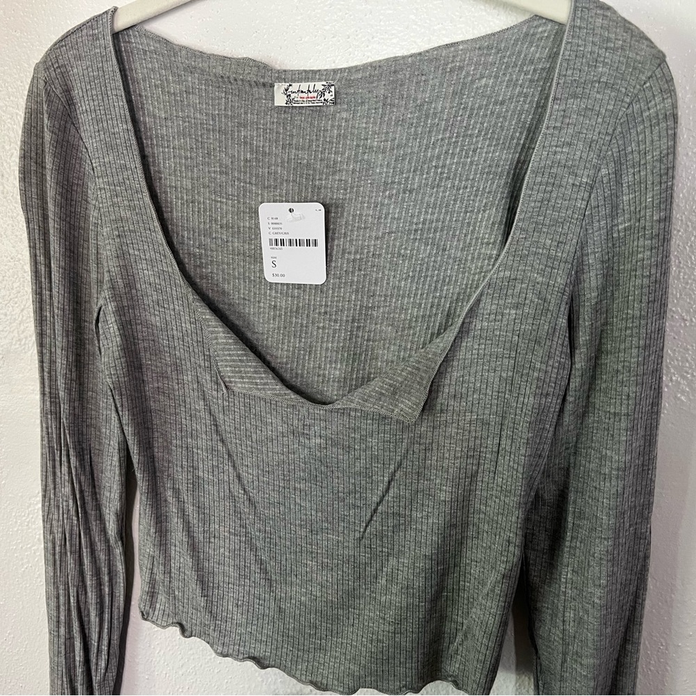 Free People Heather Gray Ribbed Shirt